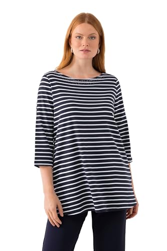 Ulla Popken Damen T-Shirt, Pima Cotton Mit Ringel, Schwarz, 46-48 EU von Ulla Popken