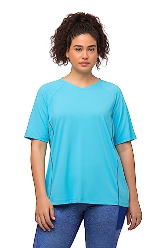 Ulla Popken Damen, UV-Schutz 50+, V-Ausschnitt, Halbarm T-Shirts, helles türkis, 62-64 von Ulla Popken