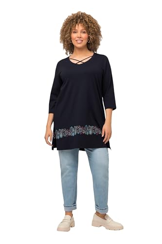 Ulla Popken Damen Bordüren Print am Saum, A-LINE T-Shirt, Marine, 42-44 von Ulla Popken