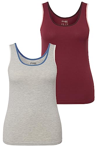 Ulla Popken Damen Tanktop Doublepack, Contrast Piping Unterhemd, hellgrau mélange, 50-52 von Ulla Popken