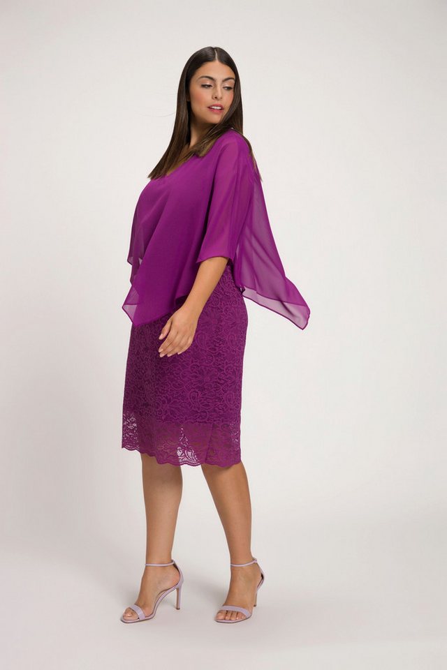 Ulla Popken Abendkleid Abendkleid Chiffon-Cape Jersey Spitzensaum 3/4-Arm von Ulla Popken