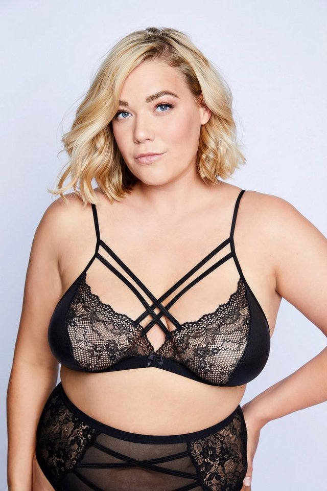 Ulla Popken BH-Hemd Bralette Schnürroptik und wetlook Material von Ulla Popken