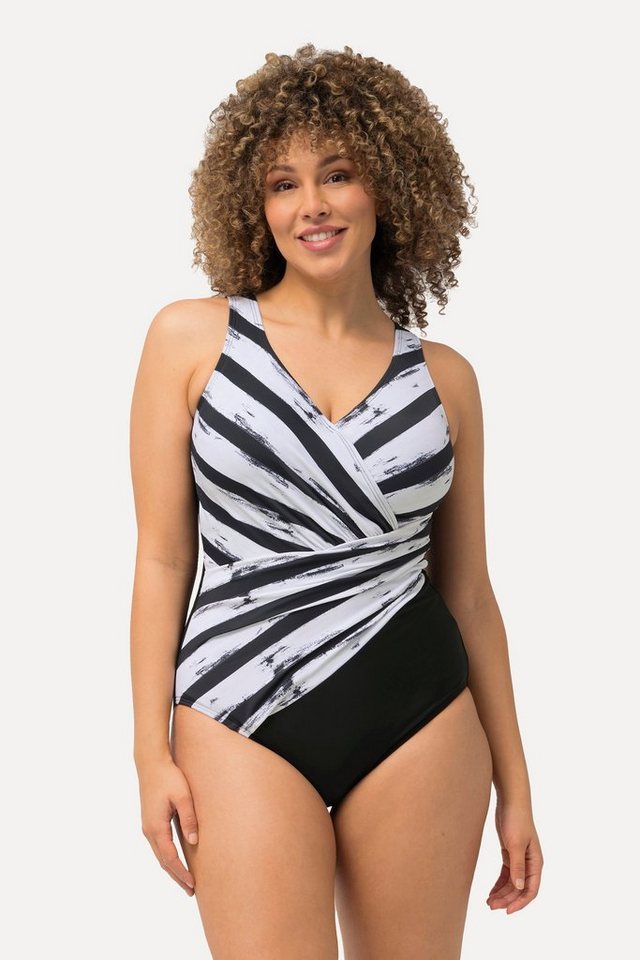 Ulla Popken Badeanzug Badeanzug Streifen Softcups Drapierung recycelt von Ulla Popken