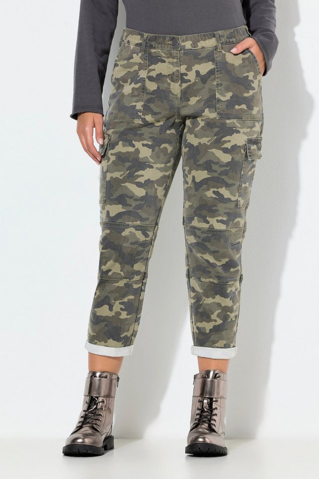 Ulla Popken Cargoshorts Boyfriend-Hose Camouflage Fransensaum von Ulla Popken