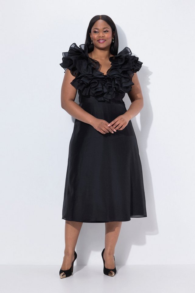 Ulla Popken Cocktailkleid Abend-Maxikleid Rüschen V-Ausschnitt ärmellos von Ulla Popken