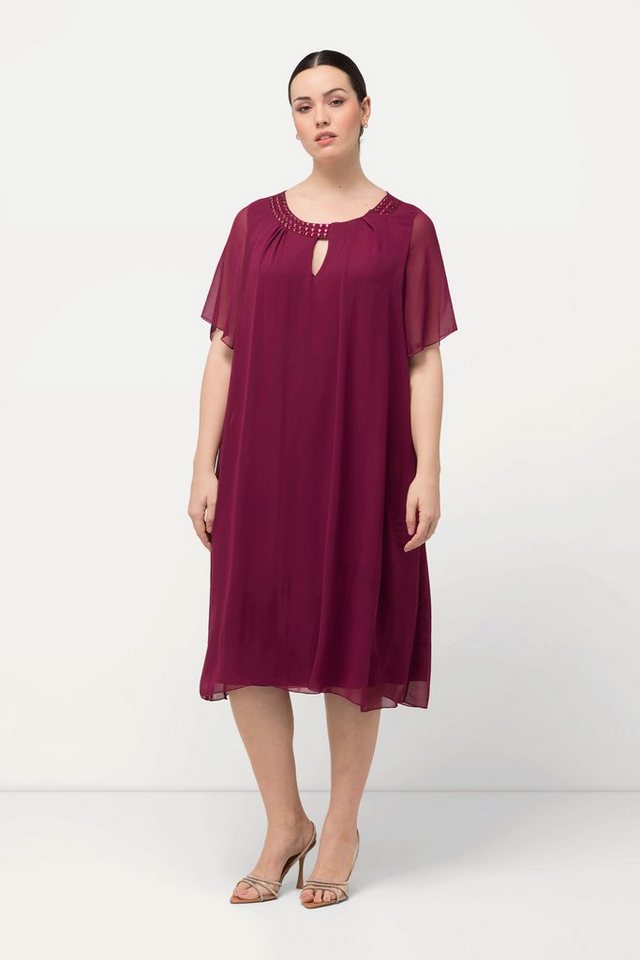 Ulla Popken Cocktailkleid Chiffonkleid Schmucksteine A-Linie Rundhals von Ulla Popken