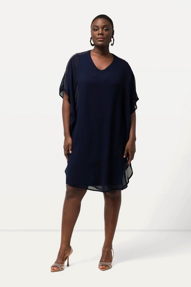 Ulla Popken Cocktailkleid Chiffonkleid doppellagig V-Ausschnitt 3/4-Arm von Ulla Popken