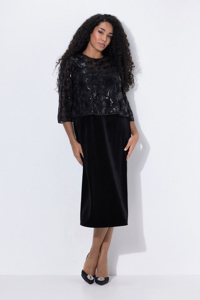 Ulla Popken Cocktailkleid Cocktail-Midikleid Pailletten Rundhals 3/4-Arm von Ulla Popken