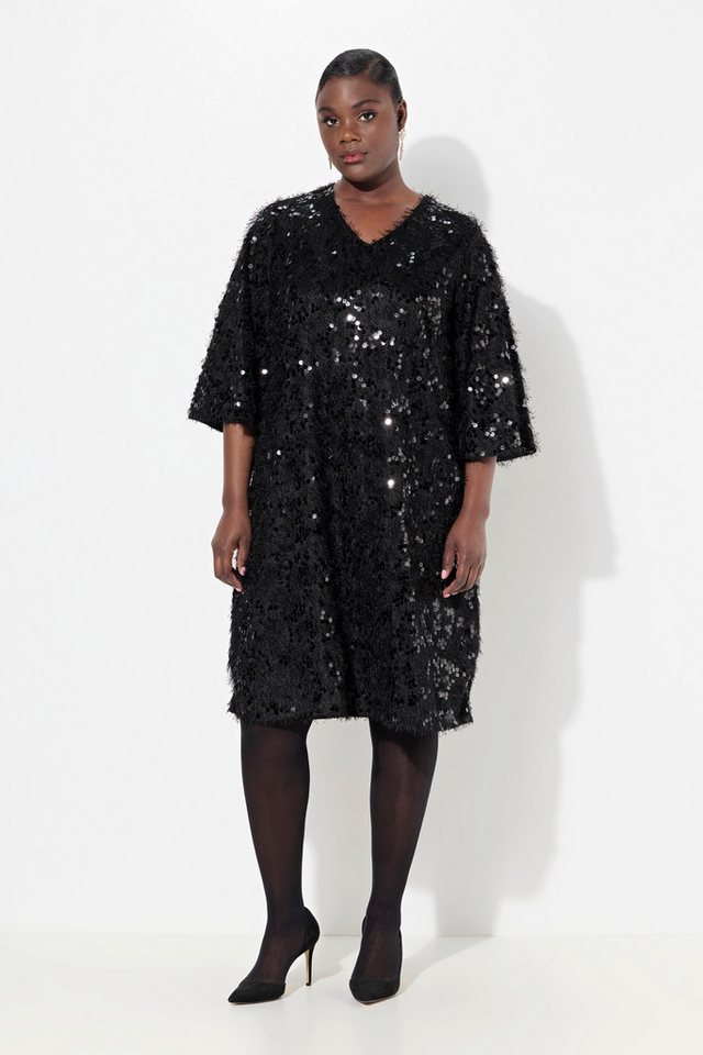 Ulla Popken Cocktailkleid Kleid Fransen Pailletten V-Ausschnitt 3/4-Arm von Ulla Popken