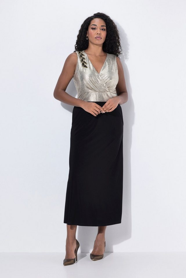 Ulla Popken Cocktailkleid Maxikleid Glitter Stickerei V-Ausschnitt ärmellos von Ulla Popken