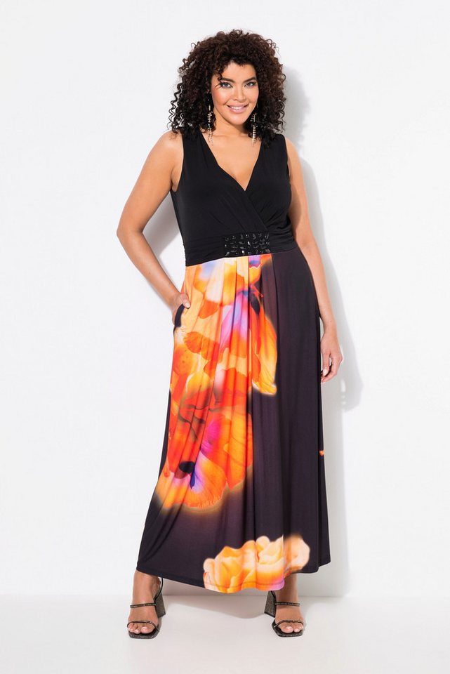 Ulla Popken Cocktailkleid Maxikleid XL-Blüten A-Linie V-Ausschnitt ärmellos von Ulla Popken