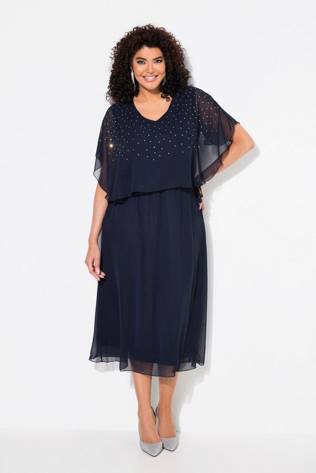 Ulla Popken Cocktailkleid Maxikleid Ziersteine V-Ausschnitt Flügel-Halbarm von Ulla Popken