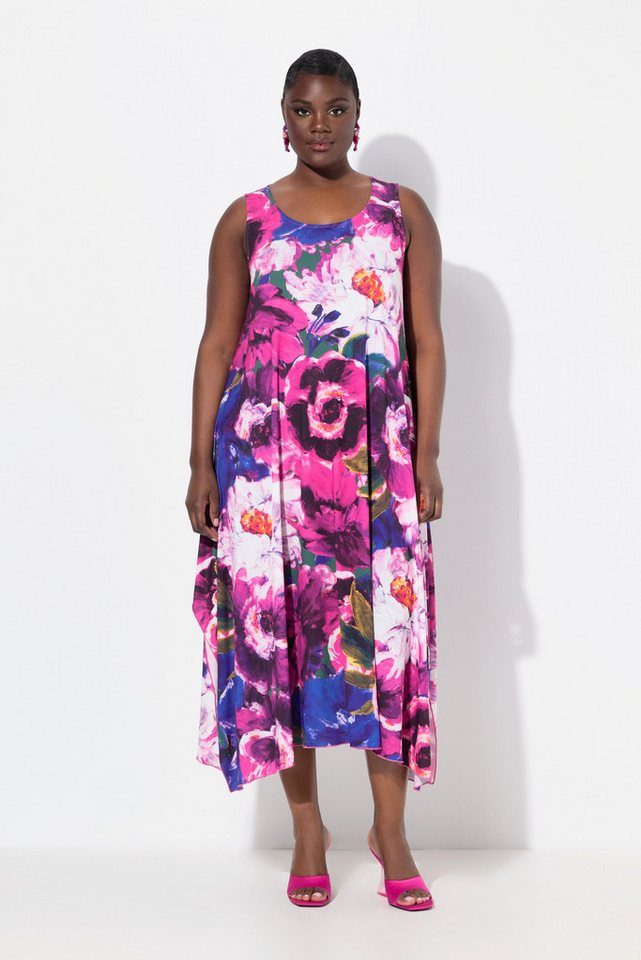 Ulla Popken Cocktailkleid Midikleid Blüten Zipfelsaum Rundhals ärmellos von Ulla Popken