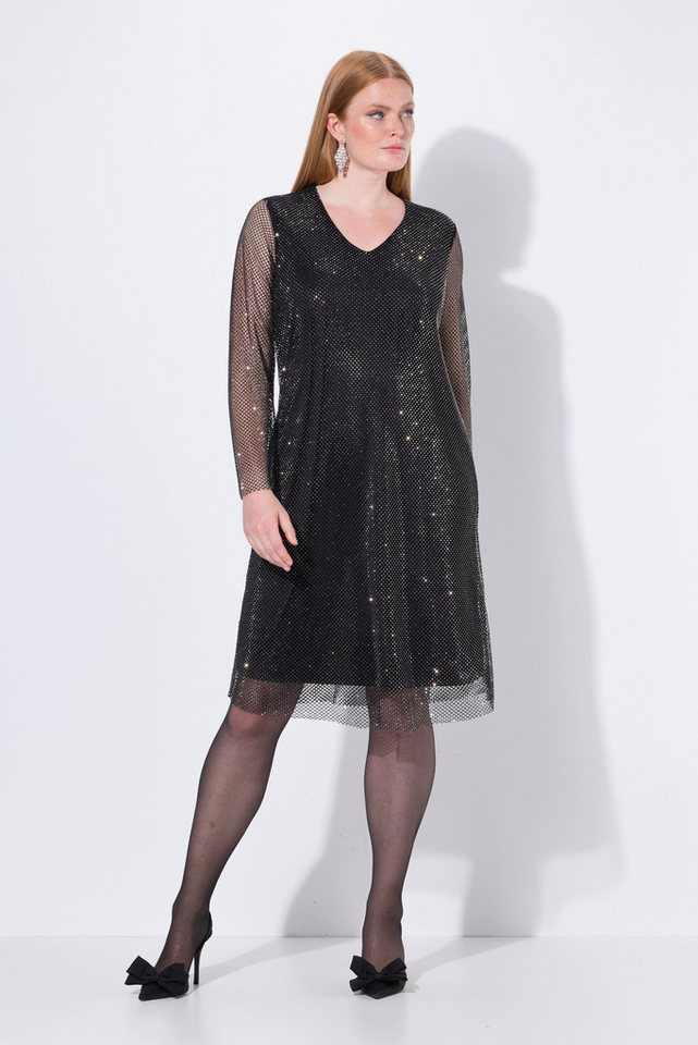 Ulla Popken Cocktailkleid Midikleid Pailletten A-Linie V-Ausschnitt Langarm Ulla Popken Cocktailkleid Midikleid Pailletten A-Linie V-Ausschnitt Langarm von Ulla Popken