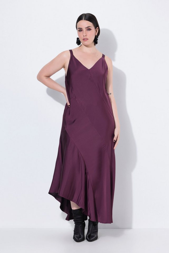 Ulla Popken Cocktailkleid Satin-Maxikleid A-Linie V-Ausschnitt ärmellos von Ulla Popken