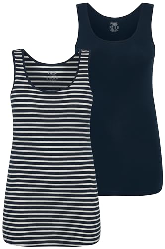 Ulla Popken Damen, 2er-Pack, Ringel/Uni, Rundhals, Biobaumwolle Unterhemden, Navy Blau, 46-48 von Ulla Popken