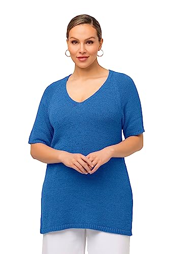 Ulla Popken Damen, Bändchengarn, V-Ausschnitt, Halbarm Pullover, lapisblau, 46-48 von Ulla Popken