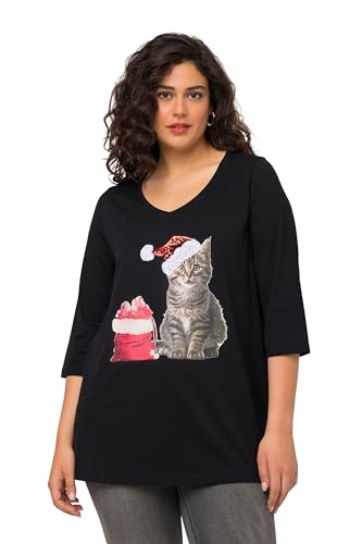 Ulla Popken Damen, Christmas Katze T-Shirts, schwarz, 50-52 von Ulla Popken