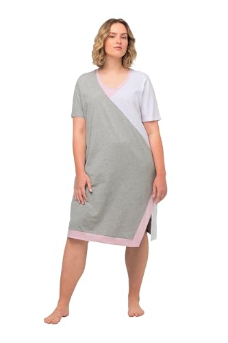 Ulla Popken Damen, Colorblocking, V-Ausschnitt, Langarm Nachthemd, betongrau, 50-52 von Ulla Popken