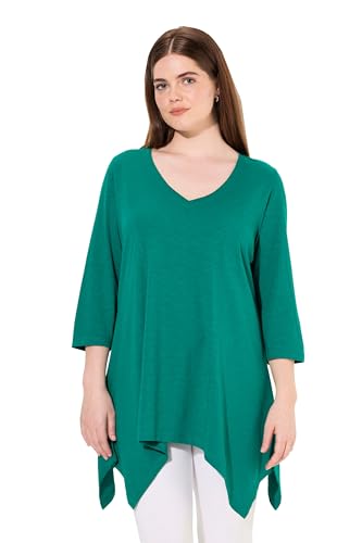Ulla Popken Damen, Finition Pointe, Col en V, Manches 3/4, Coton Bio T-Shirt, smaragdgrün, 52-54 von Ulla Popken