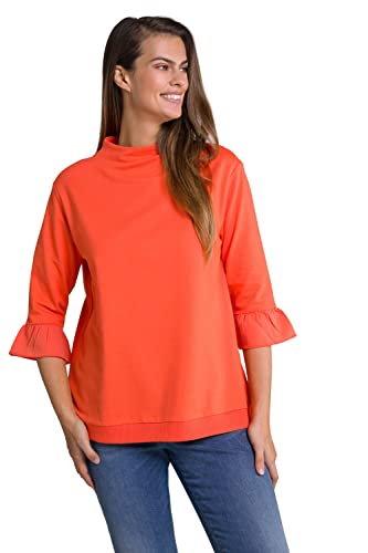 Ulla Popken Damen, Oversized, Stehkragen, 3/4-Volantarm Sweatshirt, Coral Orange, 50-52 von Ulla Popken