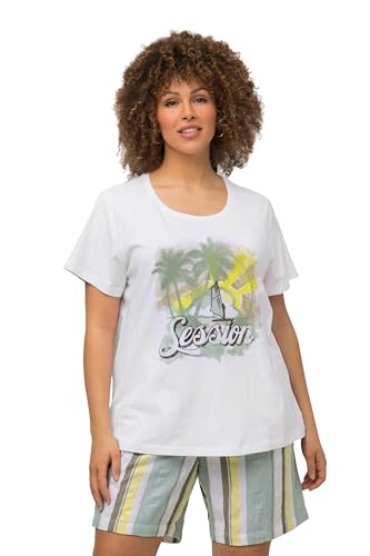 Ulla Popken Damen, Palmenfrontdruck, Relaxed T-Shirt, Schneeweiß, 54-56 von Ulla Popken