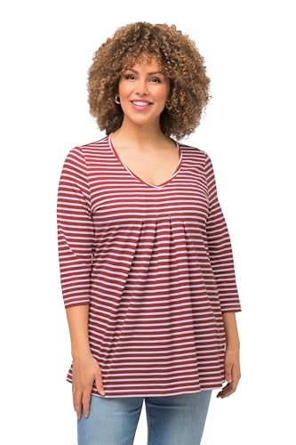 Ulla Popken, Damen, große Größen, Shirt, Ringel, A-Linie, Zierfalten, V-Ausschnitt, 3/4-Arm von Ulla Popken