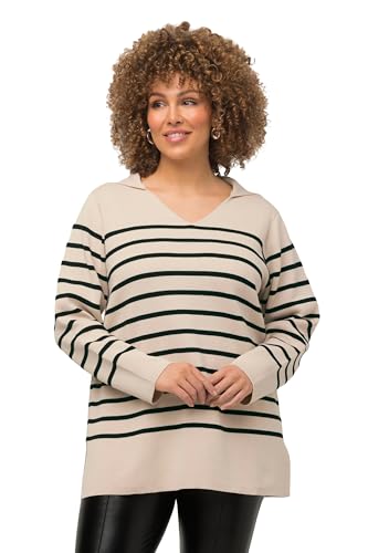 Ulla Popken Damen, Ringel, Troyerkragen, V-Ausschnitt, Langarm Pullover, vanille, 46-48 von Ulla Popken