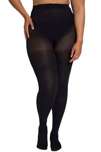 Ulla Popken Damen, Rippe Strumpfhosen, Halbtransparent, schwarz, 42-44 von Ulla Popken