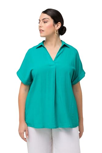 Ulla Popken Damen, Rücken-Knöpfe, Oversized, Zierfalte, Halbarm Bluse, Grün, 42-44 von Ulla Popken