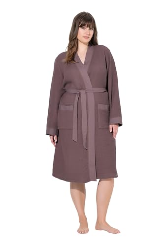 Ulla Popken Damen, Schalkragen, Gürtel, Waffelpiqué, Langarm Bademäntel, Erde, 56-58 von Ulla Popken