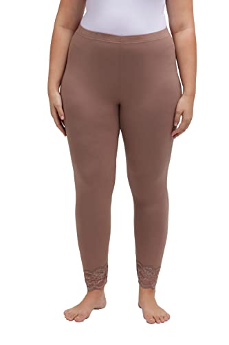 Ulla Popken Damen, Spitzensaum, Viskosejersey Leggings, Taupe, 36W / 32L von Ulla Popken