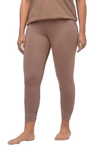 Ulla Popken Damen, Spitzensaum, Viskosejersey Leggings, Taupe, 54/56 von Ulla Popken