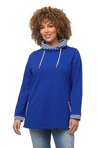 Ulla Popken Damen, Streifendetails, Stehkragen, Langarm Sweatshirts, Royalblau, 42-44 von Ulla Popken