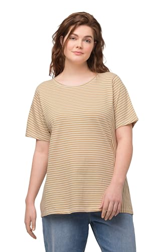 Ulla Popken Damen, Streifenmix, Runhals, Halbarm, Biobaumwolle T-Shirts, caramell, 50-52 von Ulla Popken