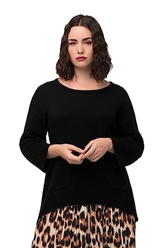 Ulla Popken Damen, Strickmix, Rundhals, 3/4-Arm, Taschen Pullover, schwarz, 42-44 von Ulla Popken