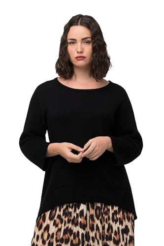 Ulla Popken Damen, Strickmix, Rundhals, 3/4-Arm, Taschen Pullover, schwarz, 46-48 von Ulla Popken