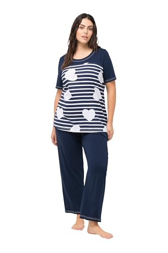 Ulla Popken Damen, Stripes & Heart Pyjama, Nachtblau, 50-52 von Ulla Popken