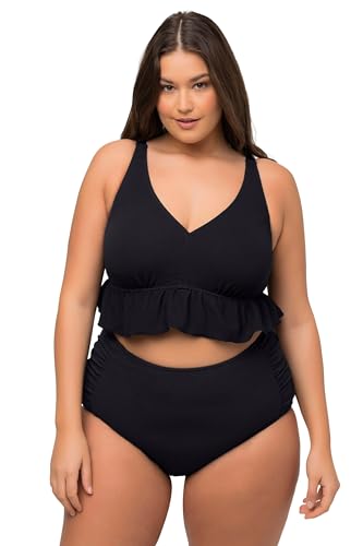 Ulla Popken Damen, Struktur, Rüsche, Softcus, Träger Verstellbar Bikini-Set, Schwarz, 52 von Ulla Popken