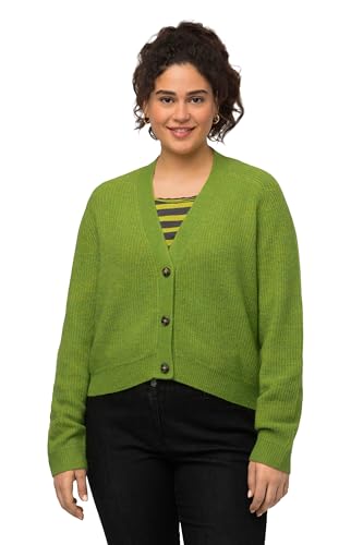 Ulla Popken Damen, V-Ausschnitt, Knopfleiste, Raglanärmel Strickjacke, Oliv, 54-56 von Ulla Popken