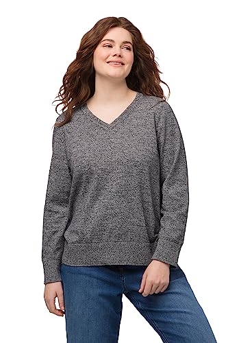 Ulla Popken Damen, V-Ausschnitt, Langarm, Biobaumwolle Pullover, Marine, 42-44 von Ulla Popken