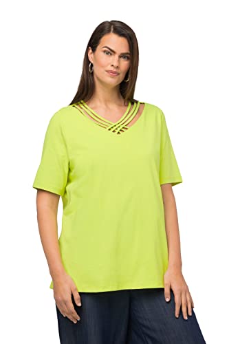 Ulla Popken Damen, Zierbänder, Classic, V-Ausschnitt, Halbarm T-Shirt, Hellgrün, 50-52 von Ulla Popken