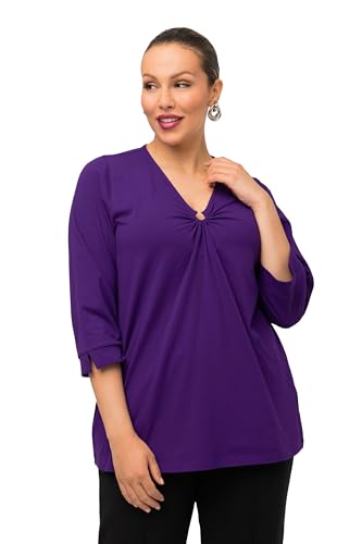 Ulla Popken Damen, Zierring, Classic, V-Ausschnitt, 3/4-Arm T-Shirts, tiefes violett, 50-52 von Ulla Popken