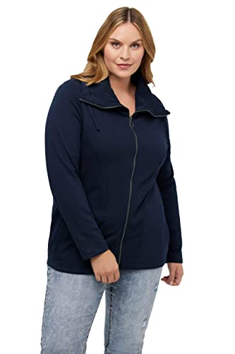 Ulla Popken Damen, drapierter Stehkragen, Kunstleder-Details Sweatjacke, Marine, 42-44 von Ulla Popken