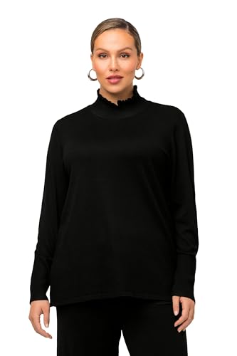 Ulla Popken Damen, gekräuselter Stehkragen, Langarm, Knöpfe Pullover, schwarz, 46-48 von Ulla Popken