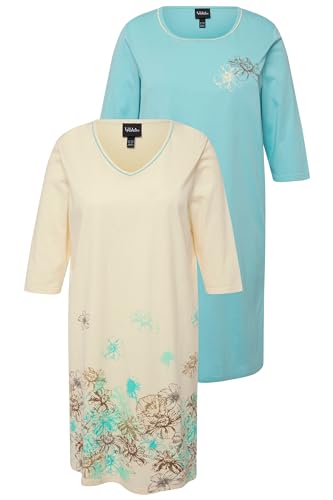 Ulla Popken Damen 2er, Bigshirt, Floral Lines Nachthemd, blau, 42-44 von Ulla Popken