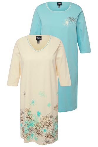 Ulla Popken Damen 2er, Bigshirt, Floral Lines Nachthemd, blau, 46-48 von Ulla Popken