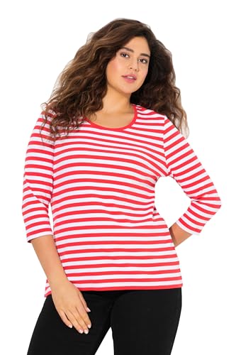 Ulla Popken Damen 3/4 Arm Rippshirt, Ringel T-Shirt, Hibiskusrot, 46-48 von Ulla Popken