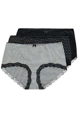 Ulla Popken Damen 3pcs, Hipster Dotted and Striped Slips, Schwarz, 62-64 von Ulla Popken