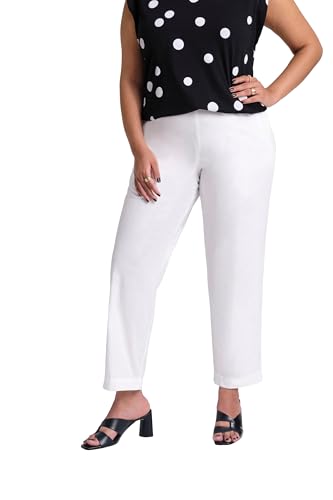 Ulla Popken Damen 7/8-Chinohose Ruby, Elastikbund, weites, gerades Bein Freizeithose, White Out, 33W / 32L von Ulla Popken